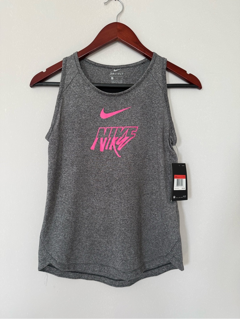 Nike Gray Dri-FIT Tank with Pink Logo women size L